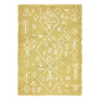 Rechteckiger Boho Teppich in Gelb und Cremefarben Hochflor