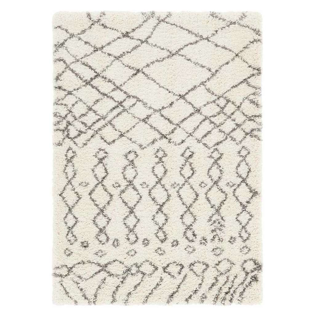 Hochflor Teppich Boho in Cremefarben und Grau abstraktem Muster