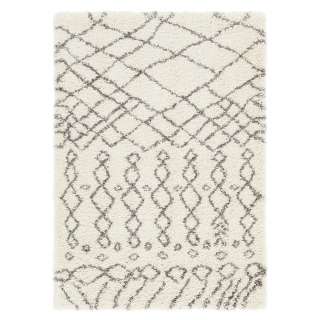 Hochflor Teppich Boho in Cremefarben und Grau abstraktem Muster