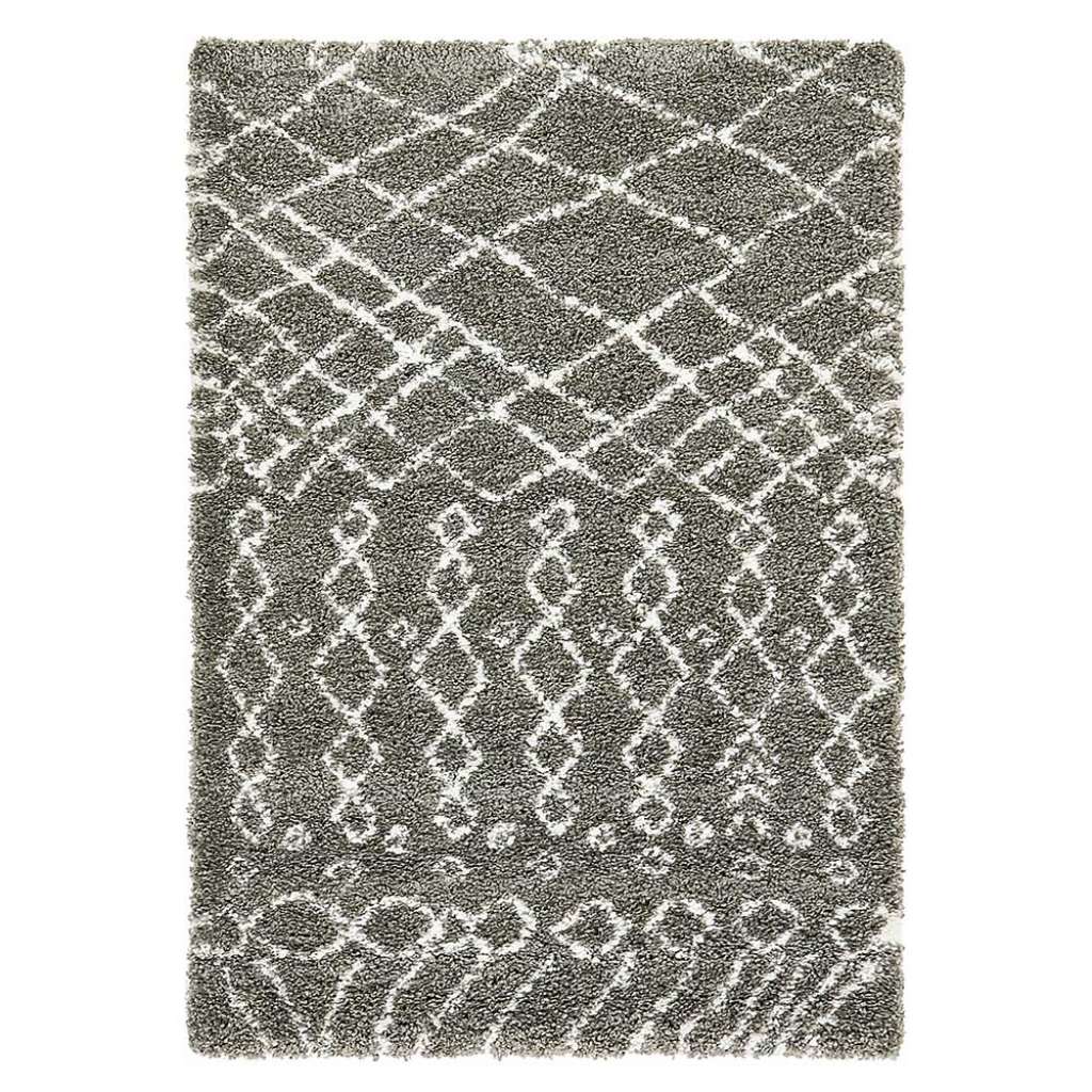 Hochflor Teppich mit Muster in Grau und Cremefarben Skandi Design