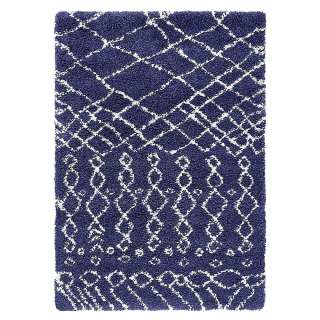 Blauer Shaggy Teppich im Skandi Design Muster in Cremefarben