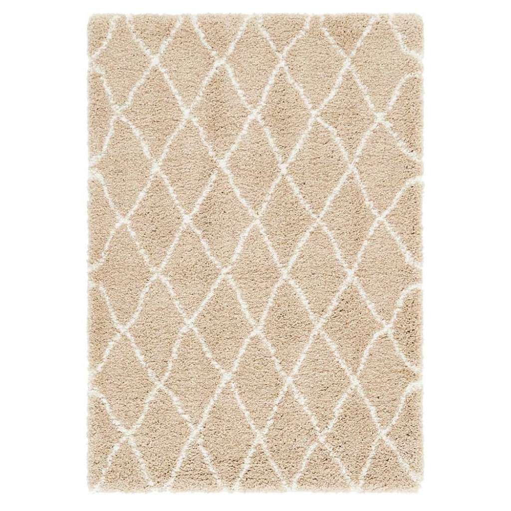 Teppich Muster Rauten - Hochflor Hellbraun und Cremeweiß