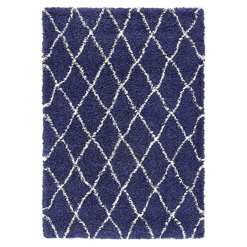 Rautenmuster Teppich blau - Hochflor Skandi Design