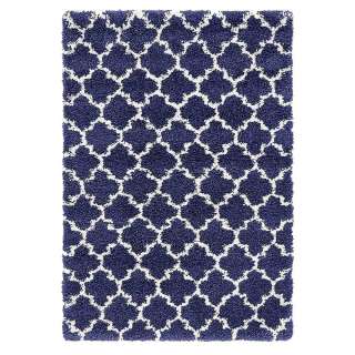 Blauer Shaggy Teppich mit Kachelmuster Skandi Design