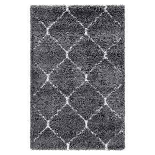 Grauer Shaggy Teppich - Hochflor Kachelmuster