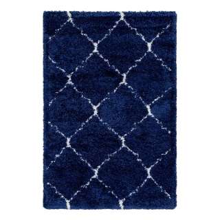 Blauer Shaggy Teppich - Hochflor Kachelmuster