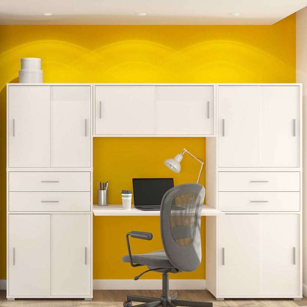 Home Office Arbeitsplatz in Weiß Schrank Umbau (sechsteilig)