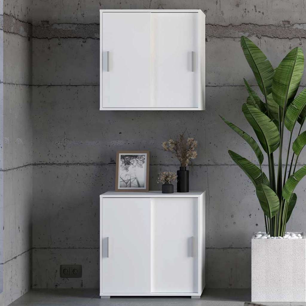 Büroausstattung mit zwei Schränken hängend oder stehend (zweiteilig)