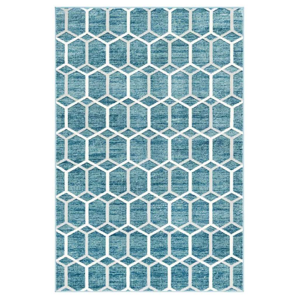 Rechteckiger Teppich Blau mit geometrischem Muster Cremefarben