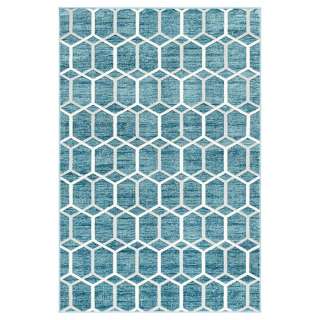 Rechteckiger Teppich Blau mit geometrischem Muster Cremefarben