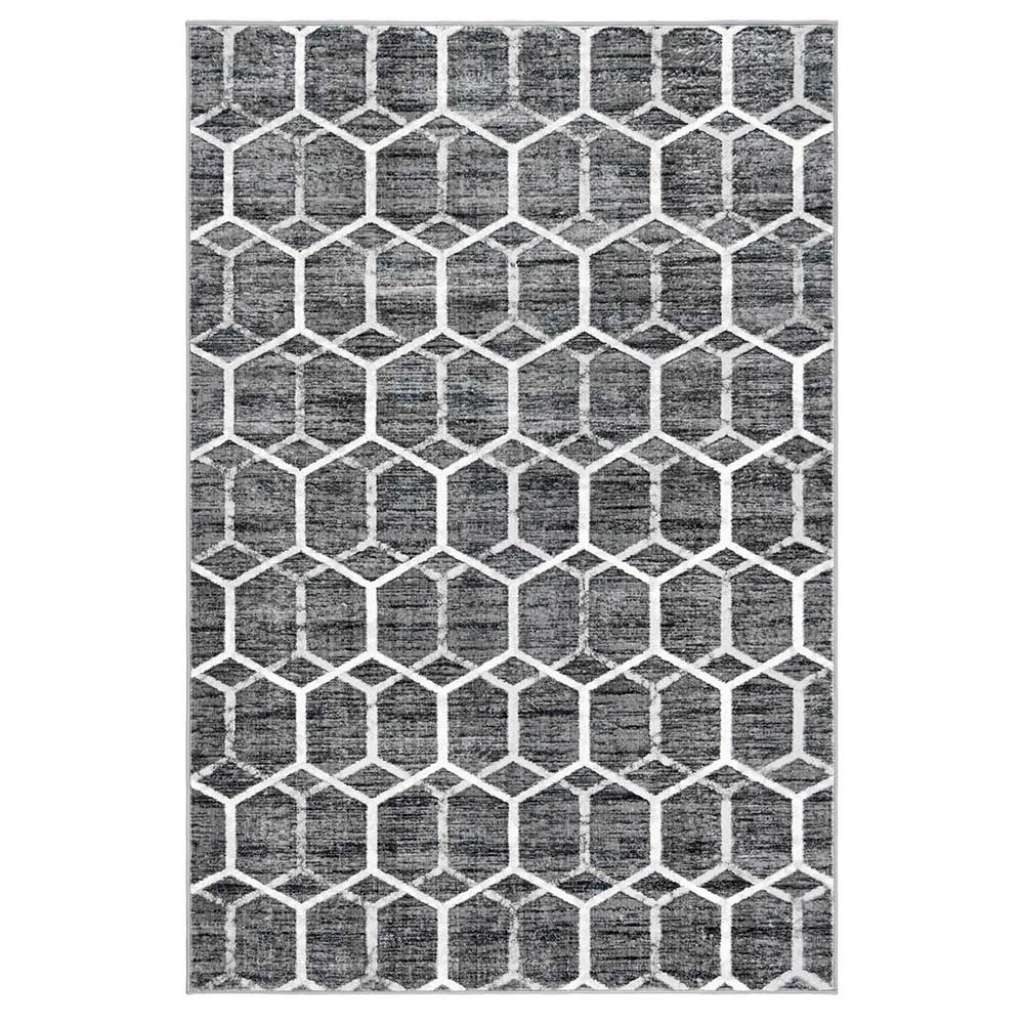 Rechteckiger Teppich Grau mit geometrischem Muster Cremefarben