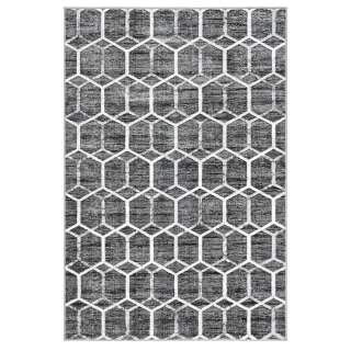 Rechteckiger Teppich Grau mit geometrischem Muster Cremefarben