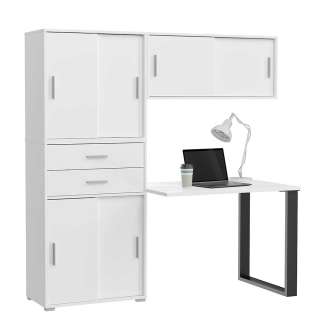 Komplettbüro mini in Weiß und Schwarz 179 cm hoch (vierteilig)