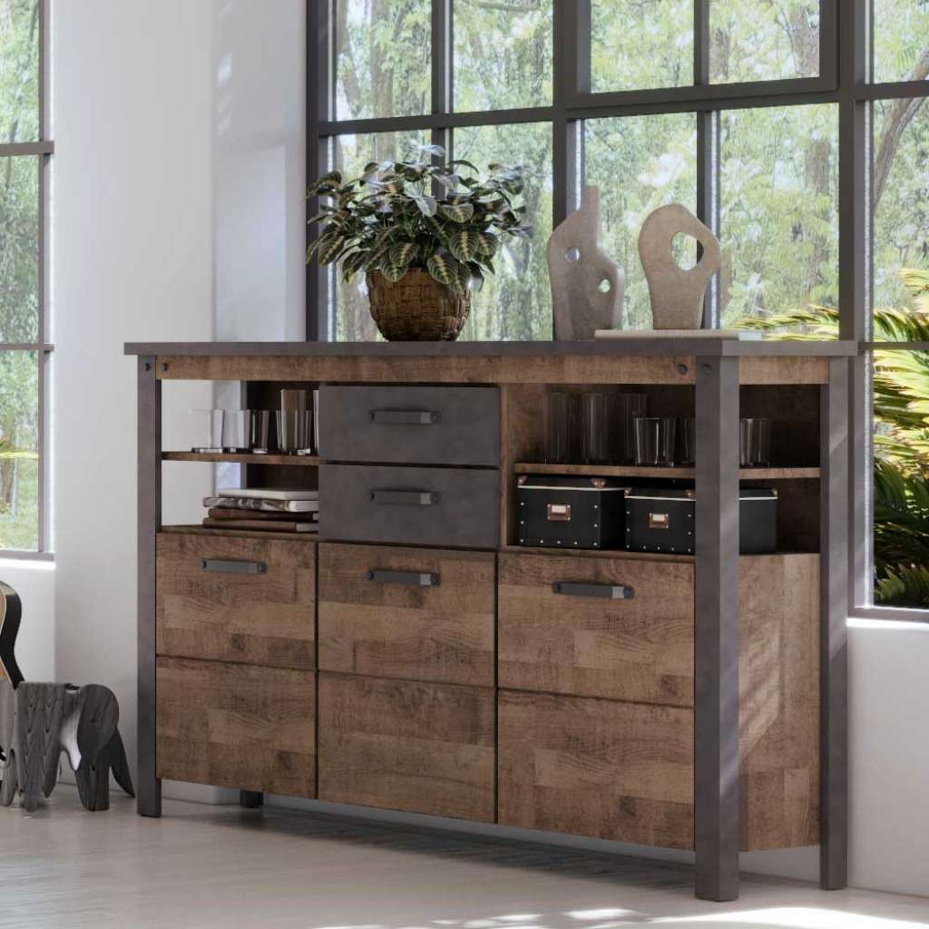 Esszimmersideboard im Industry und Loft Stil zwei Schubladen