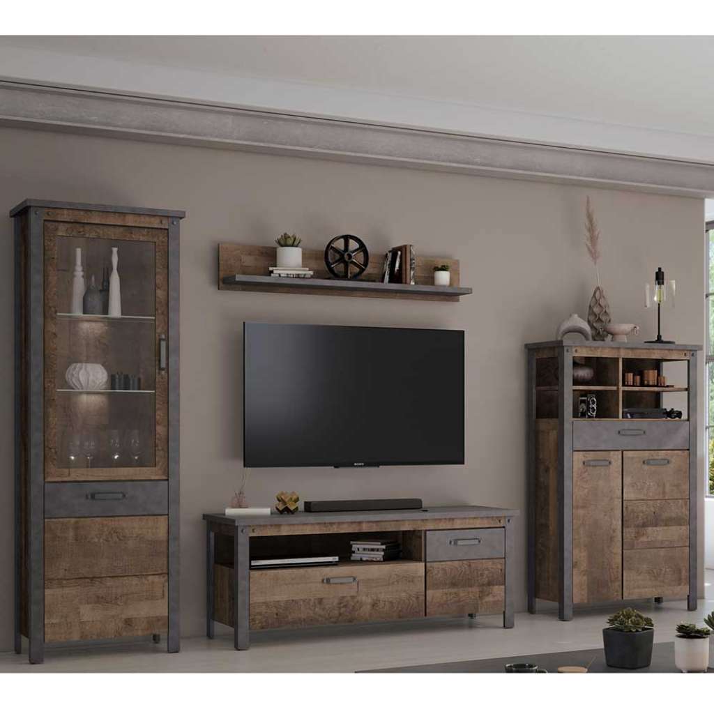 Wohnzimmerschrankwand im Industry und Loft Stil 310 cm breit (vierteilig)