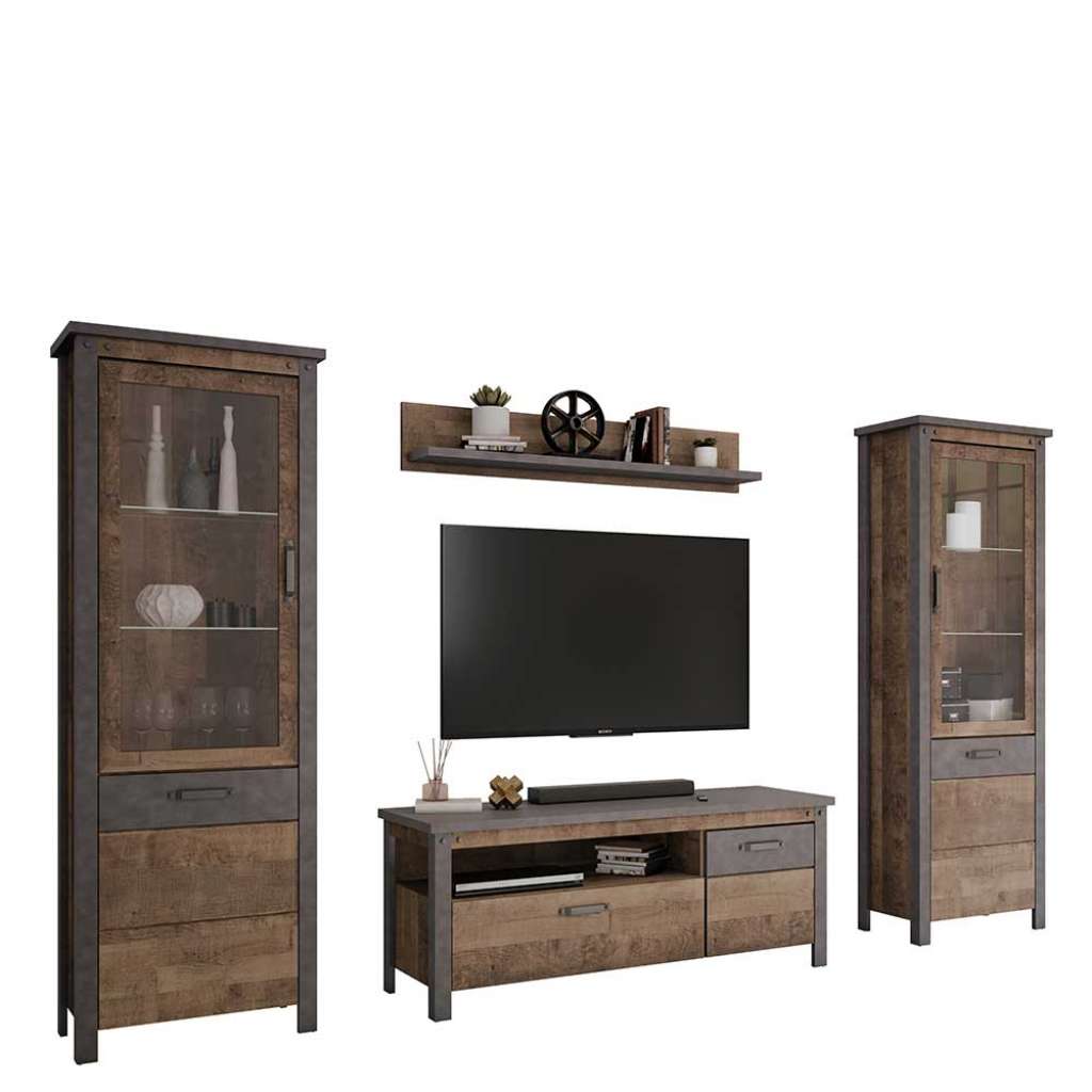 Wohnzimmerwohnwand im Industry und Loft Stil 196 cm hoch (vierteilig)