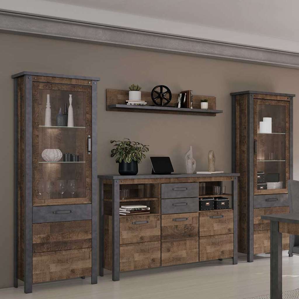 Anbauwand 4-teilig in Dunkelgrau Eiche Holzoptik Rauchfarben (vierteilig)