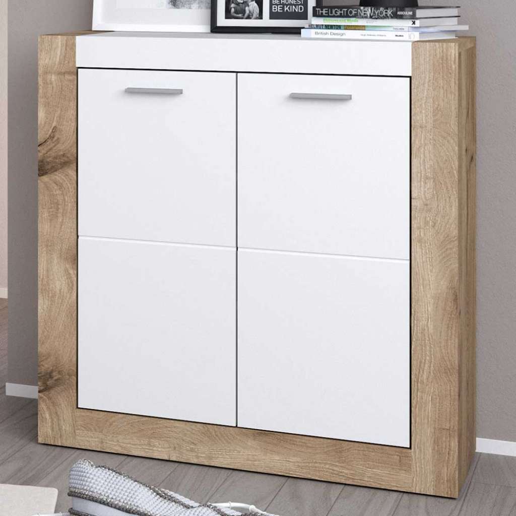 Kommode modern in Wildeichefarben und Weiß 80 cm breit