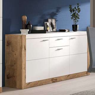 Modernes Sidebord in Wildeichefarben und Weiß einer Schublade