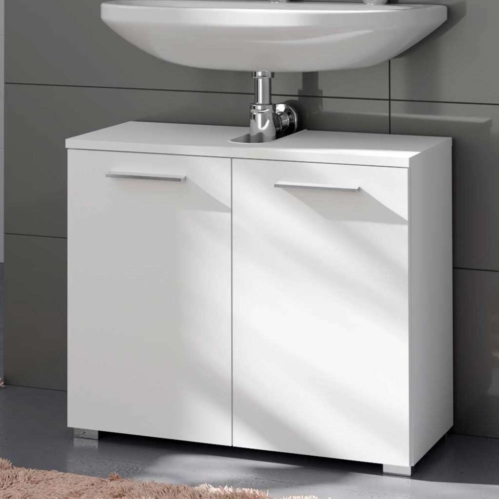 Waschtischunterbau weiß in modernem Design zwei Drehtüren