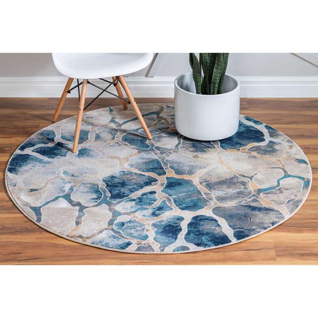 Moderner Teppich bunt in Blau  Beige 150 cm Durchmesser