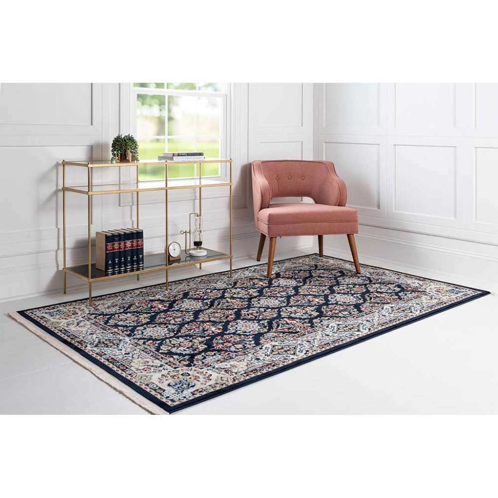 150x245 cm Teppich in Dunkelblau und Creme orientalischen Stil