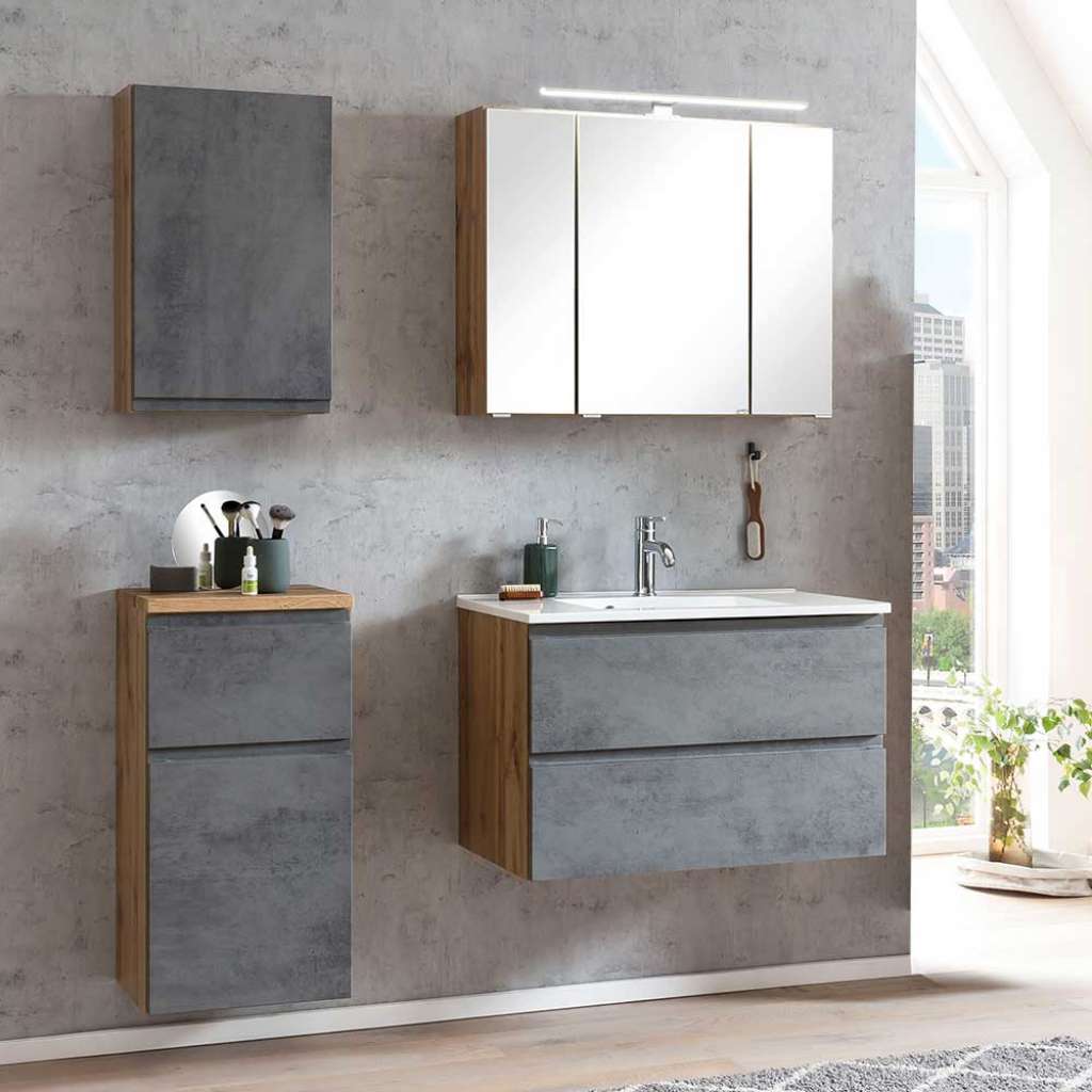 Badezimmermöbel mit Spiegelschrank und Waschbecken Made in Germany (vierteilig)