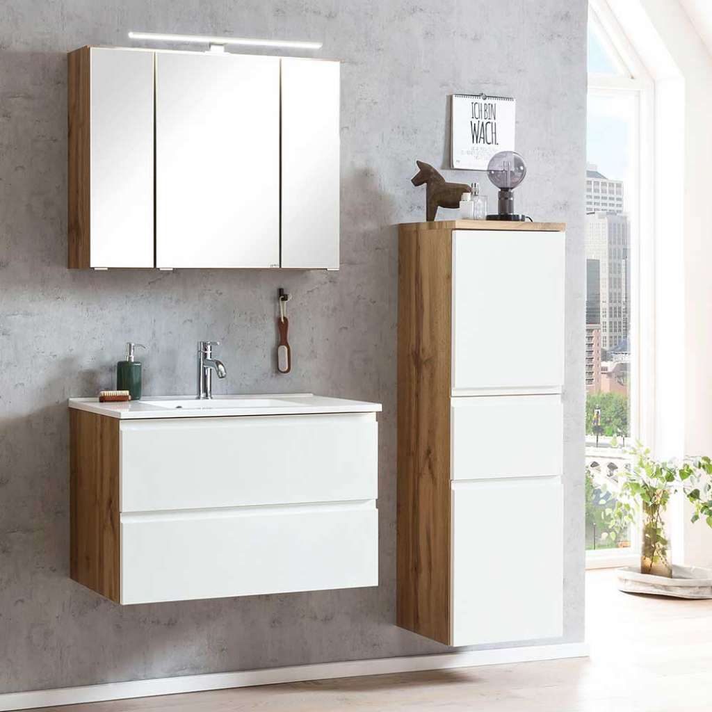 Badmöbel mit Spiegelschrank und Waschbecken Made in Germany (dreiteilig)