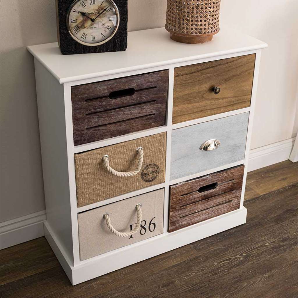Moderne Landhaus Kommode mit sechs Schubladen 70 cm breit