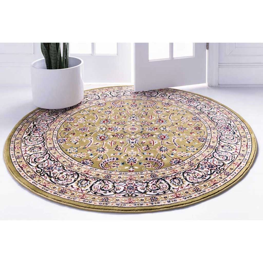 Orient Stil Teppich Oliv Grün aus Kurzflor 150 cm Durchmesser