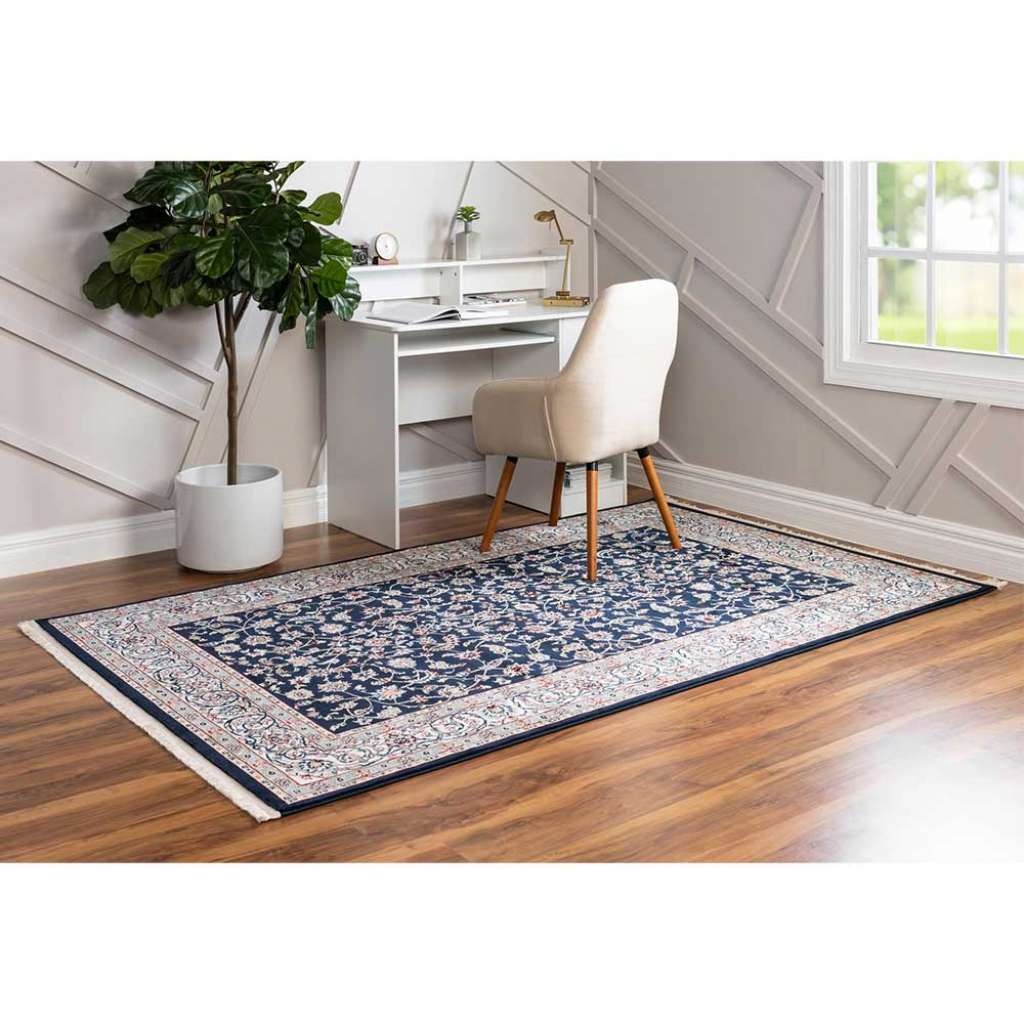 Teppich Kurzflor im orientalischen Stil Dunkelblau und Cremefarben