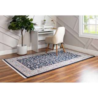 Teppich Kurzflor im orientalischen Stil Dunkelblau und Cremefarben