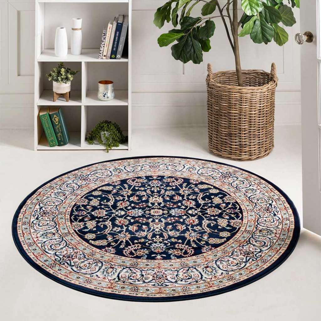 Rundteppich Kurzflor im orientalischen Stil 150 cm Durchmesser