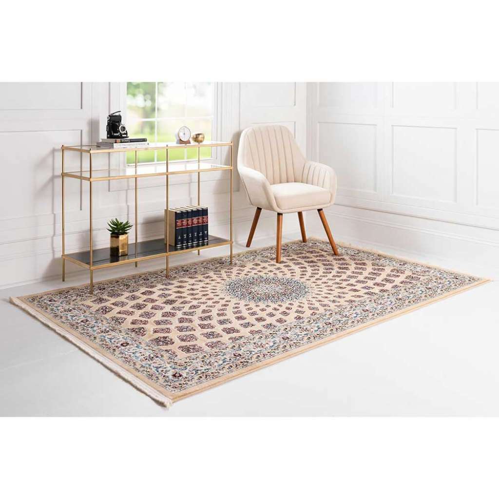 Rechteckiger Kurzflor Teppich mit orientalischem Muster Cremefarben
