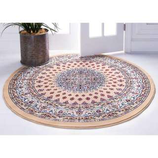 Teppich im orientalischen Stil rund in Hellbraun Cremefarben