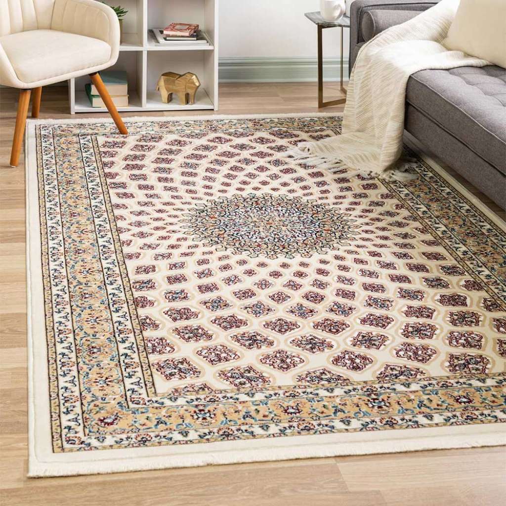Wohnzimmerteppich hell im orientalischen Stil Kurzflor