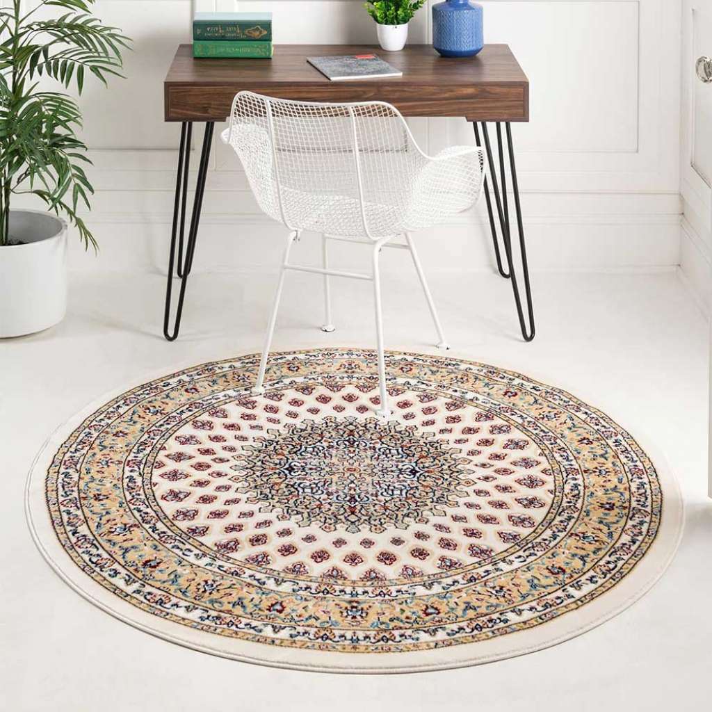 Runder Teppich hell im orientalischen Stil Kurzflor