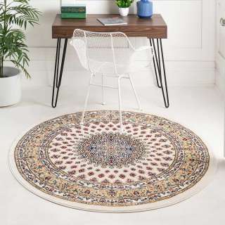 Runder Teppich hell im orientalischen Stil Kurzflor