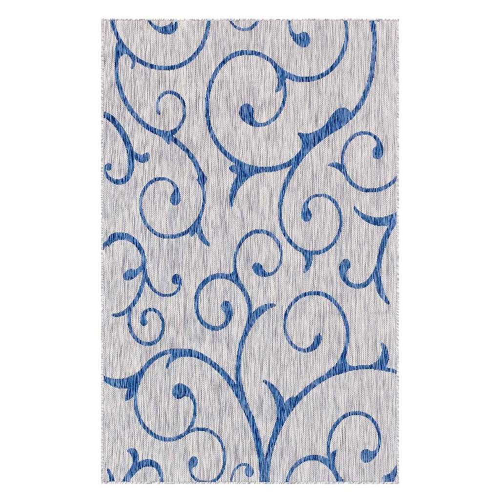 Outdoorteppich rechteckig in Hellgrau und Blau Ornament Muster