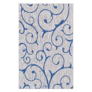 Outdoorteppich rechteckig in Hellgrau und Blau Ornament Muster