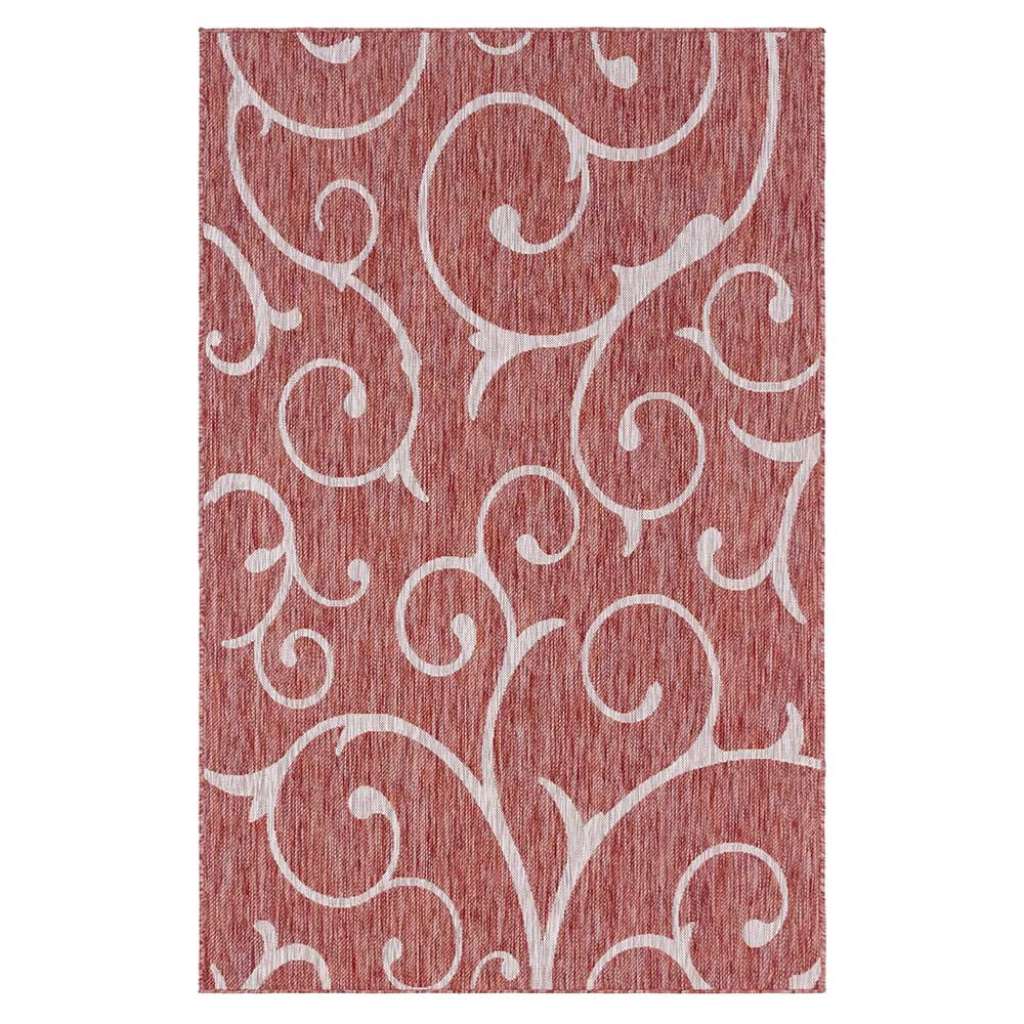 Outdoorteppich mit Ornament Muster Rostrot und Cremefarben