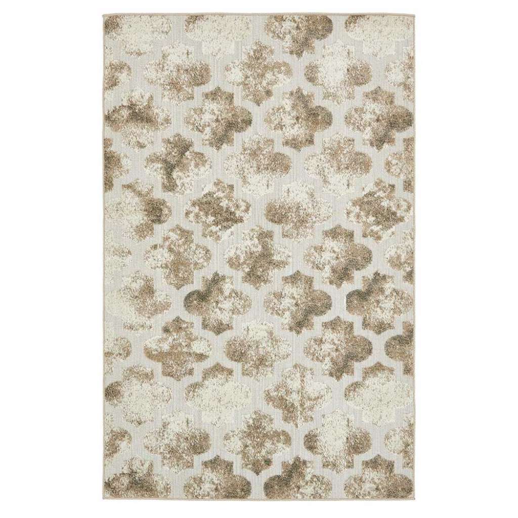 Teppich Outdoor Braun mit Kachelmuster Cremefarben