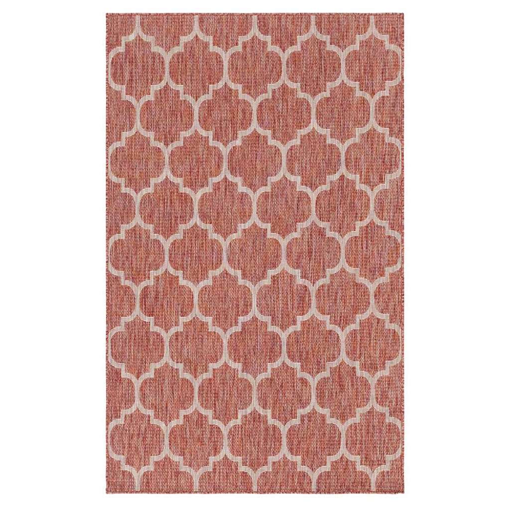 Teppich mit Fliesenmuster in Rostrot und Creme In- und Outdoor