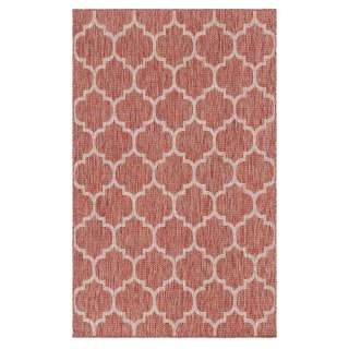Teppich mit Fliesenmuster in Rostrot und Creme In- und Outdoor