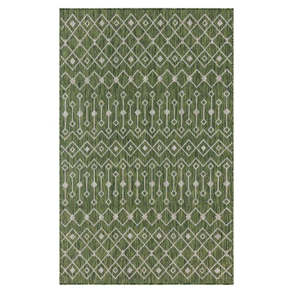 Teppich mit geometrischem Muster Oliv Grün und Creme