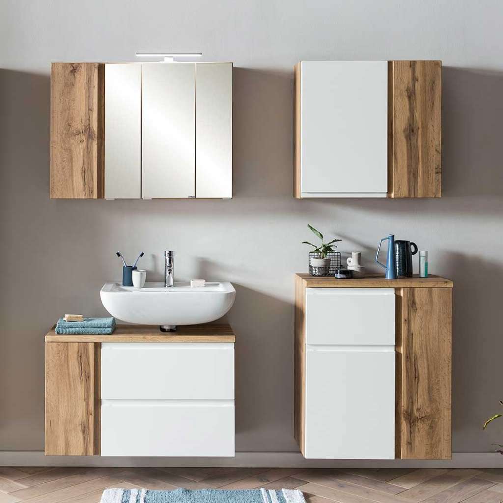 Badezimmermöbel 4-teilig mit LED Beleuchtung 150 cm breit (vierteilig)