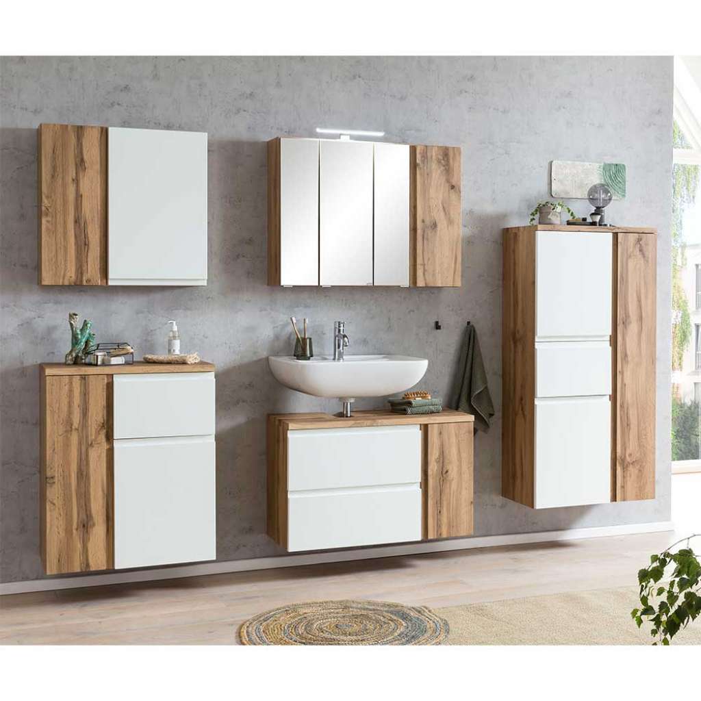 Badezimmermöbel Set 5-teilig in modernem Design LED Beleuchtung (fünfteilig)