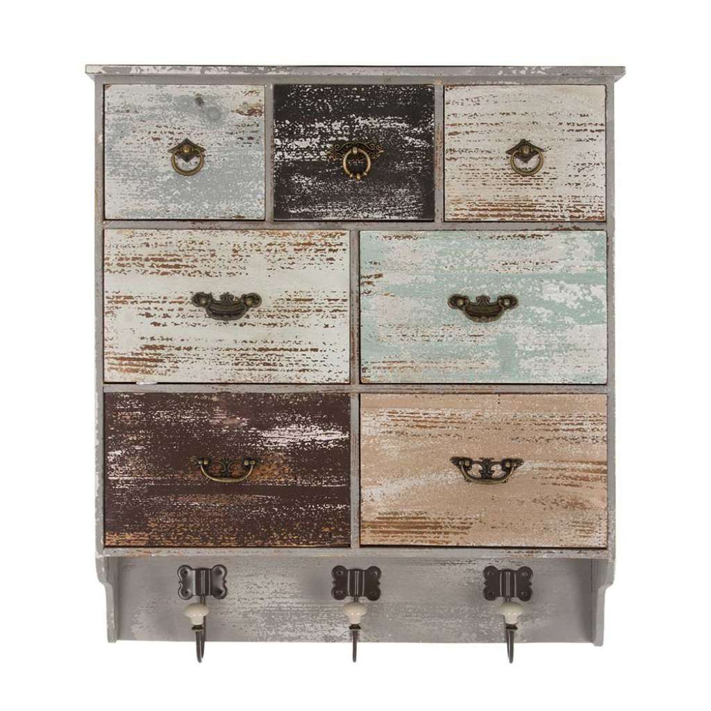 Wand Regal mit Schubladen und drei Kleiderhaken Shabby Chic Stil