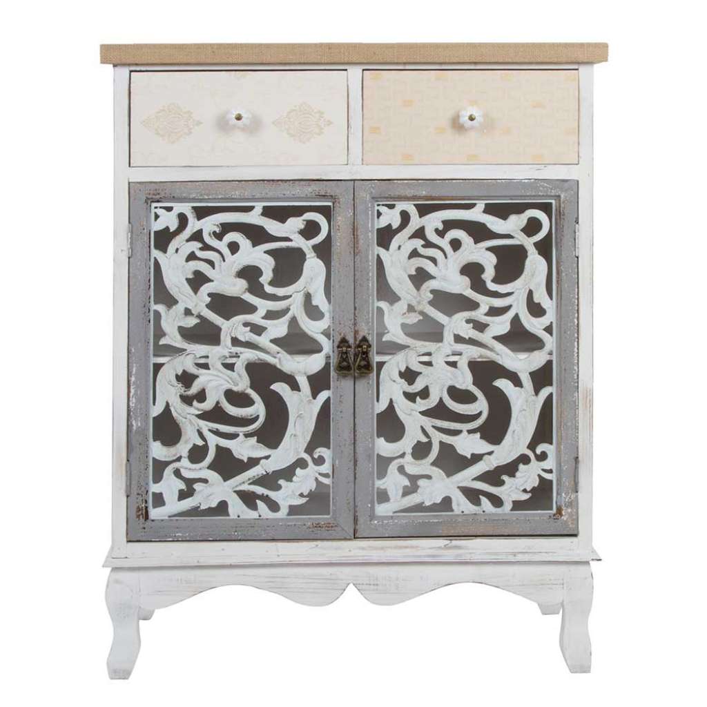 Shabby Holzkommode in Antikweiß und Pastell zwei Schubladen