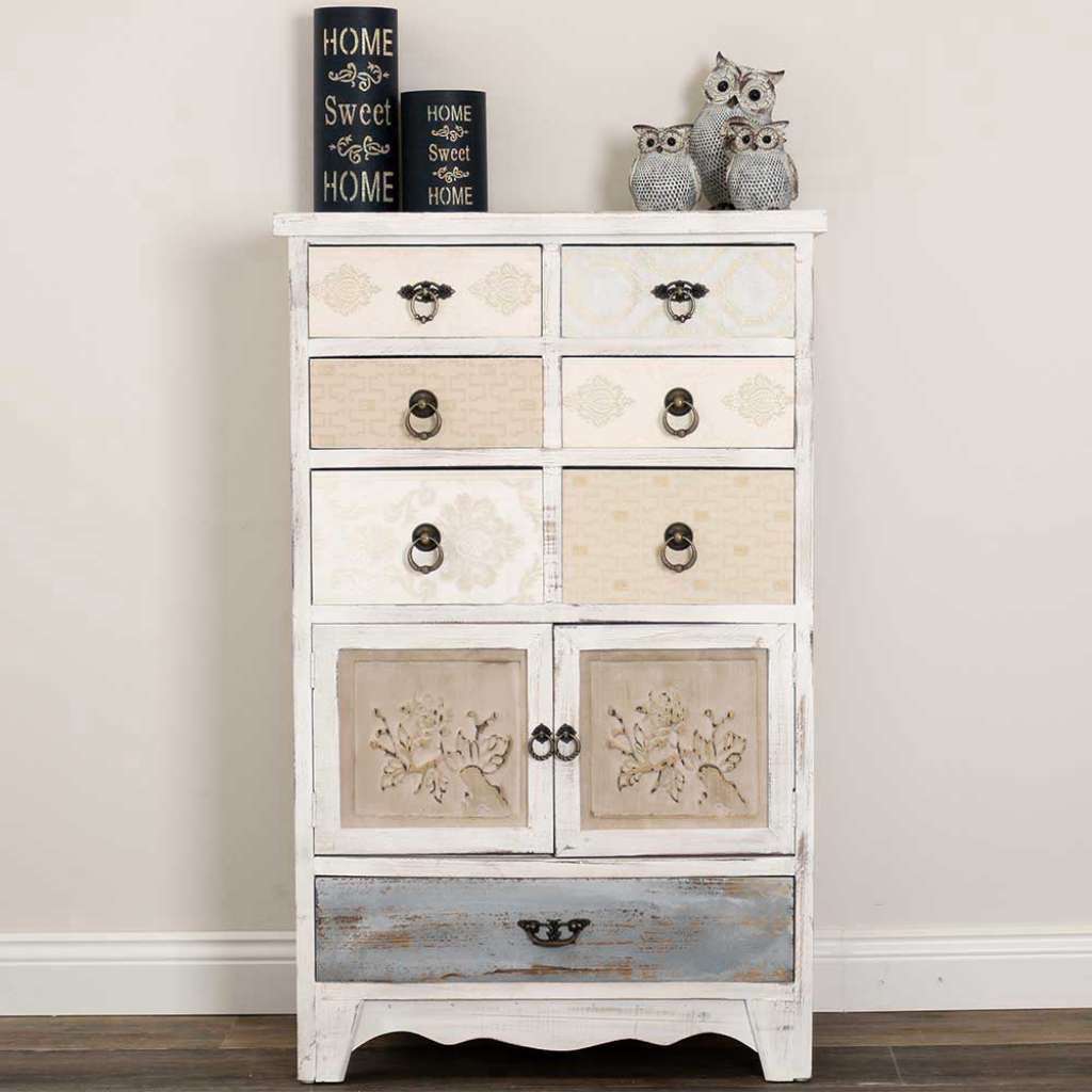 Shabby Schubkastenkommode im Landhausstil neun Schubladen